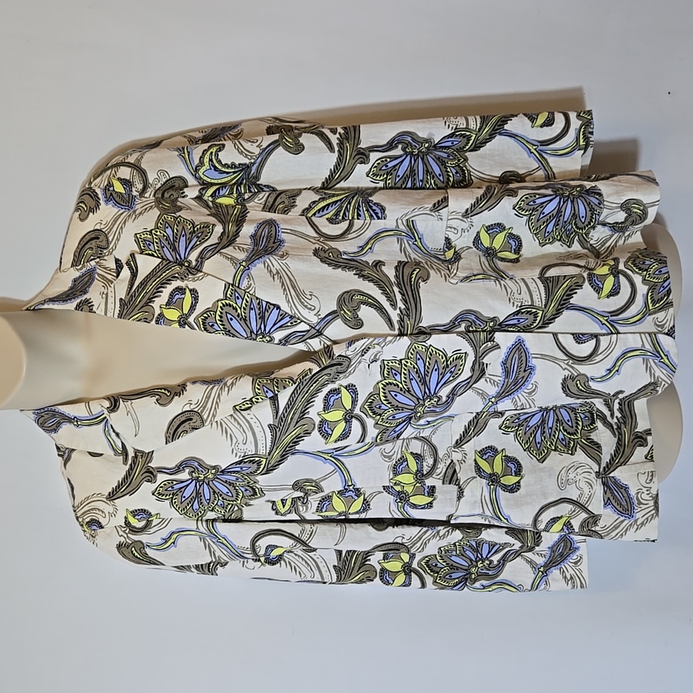 Ella by Rafaella Floral Paisley Linen Blazer Jacker Size Large Coastal‎ Unlined